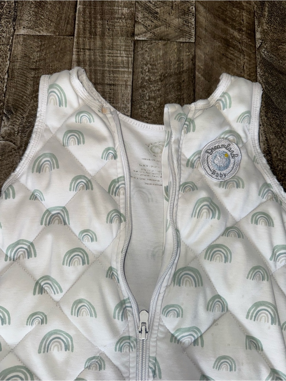 Quilted Sleep Sack in White with Sage Rainbows